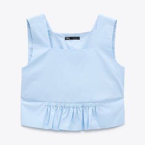 NWT ZARA Blue Cotton Top Large